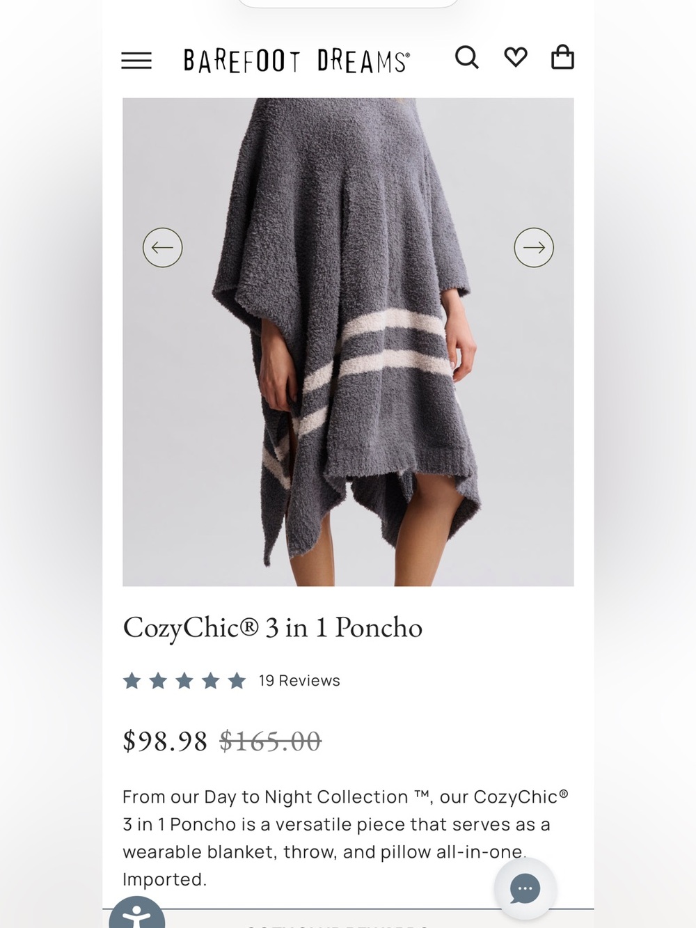 Barefoot Dreams Navy Cozy Poncho - Picture 5 of 5